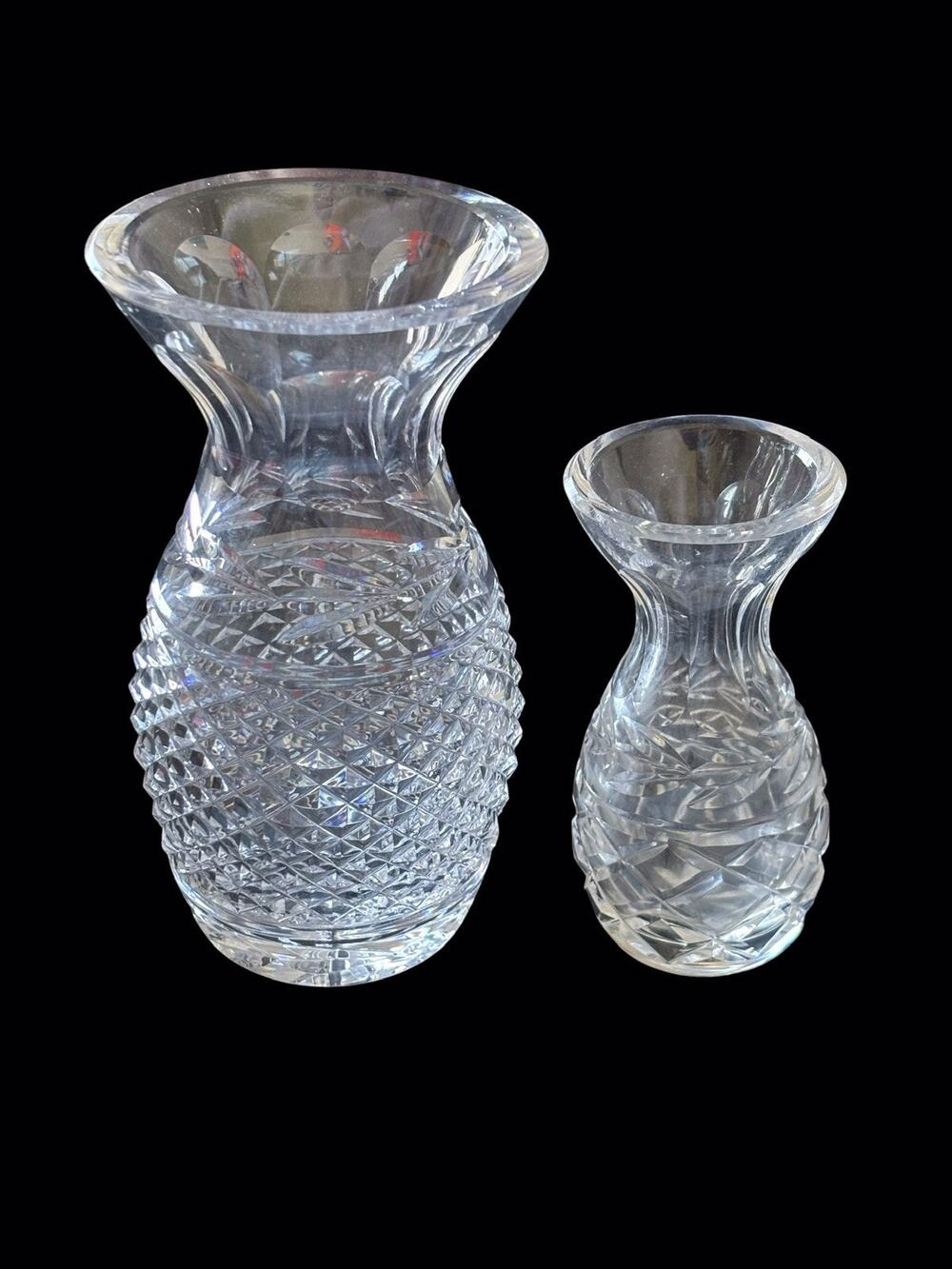 2 Waterford Cut Crystal Bud Vases 6” 4.5" Matching Glandore Comeragh Signed EUC